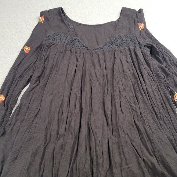 Free People Black Floral Embroidered Mini Dress Boho Festival Gypsy Mohave Small - Picture 10 of 10